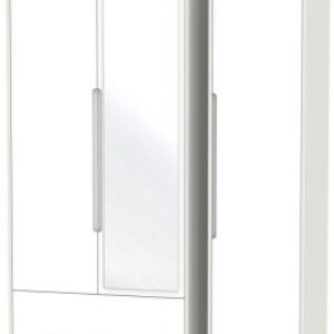 Monaco White and Cashmere 3 Door Tall Combi Wardrobe - 1 Mirror and LHF 2 Drawers