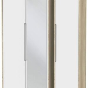 Monaco White and Oak Effect 3 Door Tall Triple Wardrobe - 1 Mirror