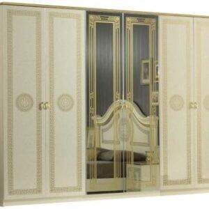 New Serena Beige Italian 6 Door Wardrobe with Mirrors