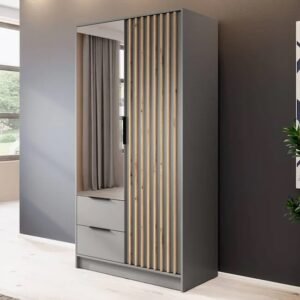 Newport Mirrored Wardrobe With 2 Hinged Doors 105cm In Grey