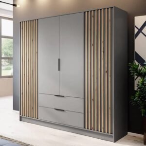 Newport Wooden Wardrobe With 4 Hinged Doors 206cm In Grey