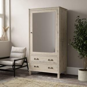 Nimes French Style Whitewash Combi Wardrobe - 1 Mirror Door