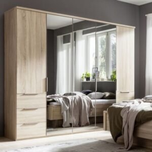 Nolte Concept Me 200 Imitation Sonoma Oak 5 Door 6 Drawer Combi Wardrobe with 3 Mirror Front - 250cm