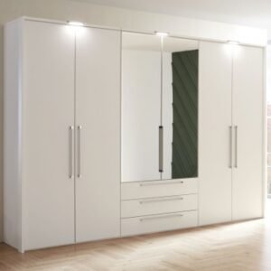 Nolte Concept Me 200 Polar White 6 Door 3 Drawer Combi Wardrobe with 2 Mirror Front - 320cm