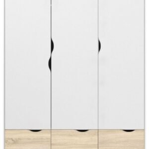 Oslo White and Oak Effect 3 Door 3 Drawer Wardrobe