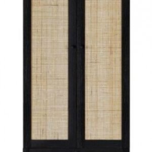 Padstow Black and Rattan 2 Door 1 Drawer Double Wardrobe