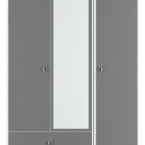 Padstow Grey and White 3 Door Tall Combi Wardrobe - 1 Mirror and LHF 2 Drawers