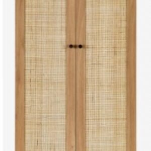 Padstow Oak and Rattan 2 Door 1 Drawer Double Wardrobe