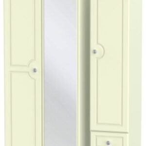 Pembroke Cream 3 Door Tall Combi Wardrobe - 1 Mirror and RHF 2 Drawers