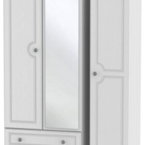 Pembroke White 3 Door Tall Combi Wardrobe - 1 Mirror and LHF 2 Drawers