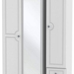 Pembroke White 3 Door Tall Combi Wardrobe - 1 Mirror and RHF 2 Drawers