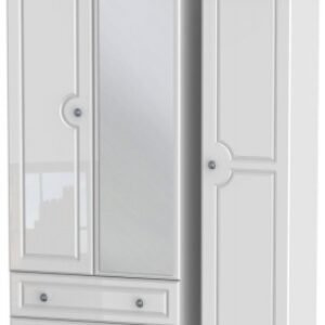 Pembroke White Gloss 3 Door Combi Wardrobe - 1 Mirror and LHF 2 Drawers