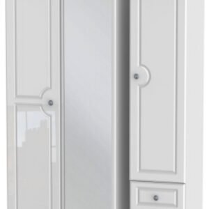 Pembroke White Gloss 3 Door Combi Wardrobe - 1 Mirror and RHF 2 Drawers