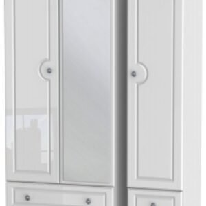 Pembroke White Gloss 3 Door Tall Combi Wardrobe - 1 Mirror