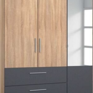 Rauch Alvor 136cm Oak and Metallic Grey 3 Door Combi Wardrobe