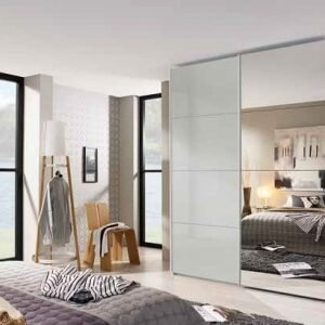 Rauch Beluga Extra 136cm Silk Grey Gloss 2 Door Mirror Sliding Wardrobe