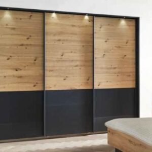 Rauch Bilbao-Extra Oak and Metallic Grey 3 Door Sliding Wardrobe