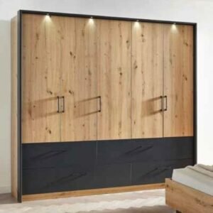 Rauch Bilbao-Extra Oak and Metallic Grey 5 Door Wardrobe with Drawers