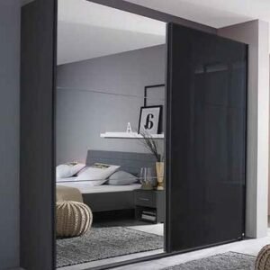 Rauch Cadiz 175cm Metallic Grey Gloss 2 Door Mirror Sliding Wardrobe