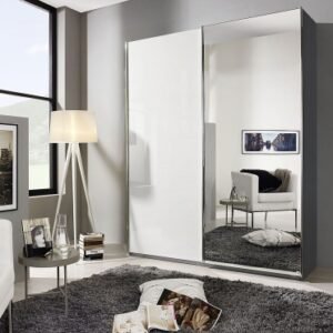 Rauch Essensa 181cm White Gloss 2 Door Sliding Wardrobe - Metallic Grey Carcase