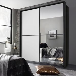 Rauch Essensa 226cm White 2 Door Mirror Sliding Wardrobe - Metallic Grey Carcase