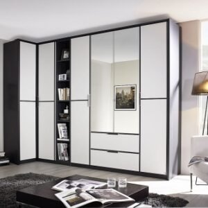 Rauch Essensa 314cm White 6 Door Combi L Shaped Wardrobe - Metallic Grey Carcase