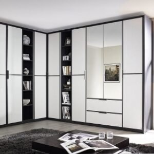 Rauch Essensa 438cm White 8 Door Combi L Shaped Wardrobe - Metallic Grey Carcase