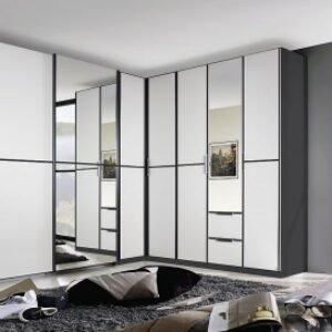 Rauch Essensa 462cm White 7 Door Combi L Shaped Wardrobe - Metallic Grey Carcase