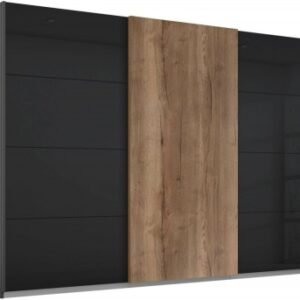 Rauch Halifax 271cm Basalt and Oak 3 Door Sliding Wardrobe Glass - Metallic Grey Carcase