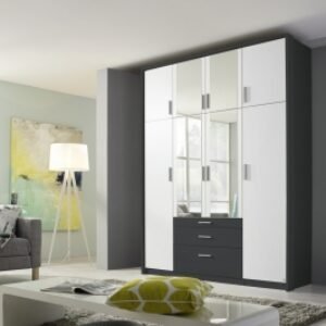 Rauch Hildesheim Extra 186cm Metallic Grey and White 8 Door Combi Wardrobe