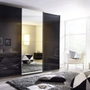 Rauch Kulmbach 203cm Glass Basalt 3 Door Mirror Sliding Wardrobe - Grey Metallic Carcase