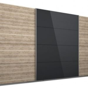 Rauch Kulmbach 271cm Sonoma Oak and Glass Black 3 Door Sliding Wardrobe