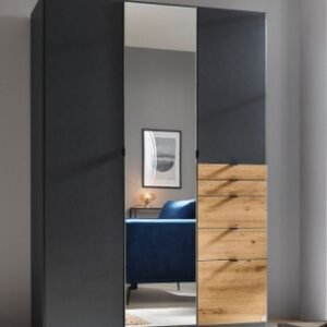 Rauch Ontario 136cm Metallic Grey and Artisan Oak 3 Door Combi Wardrobe