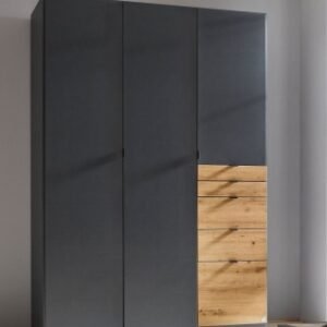 Rauch Ontario 136cm Metallic Grey and Artisan Oak 3 Door Wardrobe with Drawers