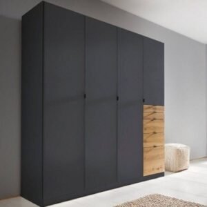 Rauch Ontario 181cm Metallic Grey and Artisan Oak 4 Door Wardrobe with Drawers