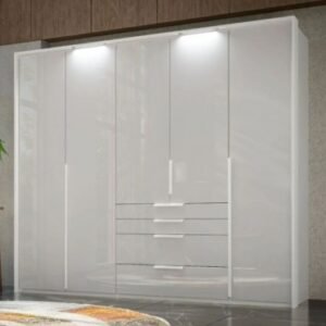 Rauch Purisma 251cm Glass 5 Door Wardrobe with Drawers - Silk Grey Carcase