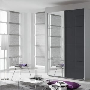 Rauch Quadra 136cm Silk Grey and Basalt Glass 2 Door Mirror Sliding Wardrobe