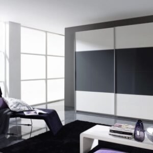 Rauch Quadra 226cm White and Dark Grey 2 Door Sliding Wardrobe