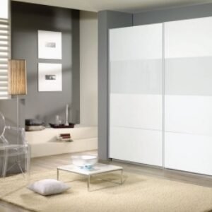 Rauch Quadra 226cm White and Silk Grey Glass 2 Door Sliding Wardrobe