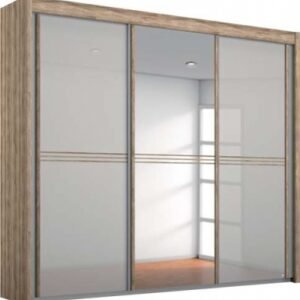 Rauch Ravello 225cm Silk Grey 3 Door Mirror Sliding Wardrobe - Oak Carcase