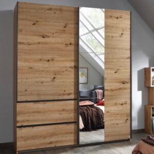 Rauch Sevilla 175cm Artisan Oak 2 Door Combi Sliding Wardrobe - Metallic Grey Handle Strips