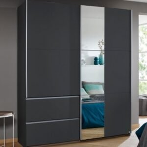 Rauch Sevilla 175cm Metallic Grey 2 Door Combi Sliding Wardrobe - Aluminium Handle Strips