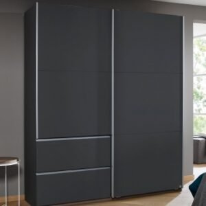 Rauch Sevilla 175cm Metallic Grey 2 Door Sliding Wardrobe with Drawers - Aluminium Handle Strips