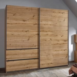 Rauch Sevilla 218cm Artisan Oak 2 Door Sliding Wardrobe with Drawers - Metallic Grey Handle Strips