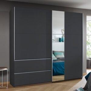 Rauch Sevilla 218cm Metallic Grey 2 Door Combi Sliding Wardrobe - Aluminium Handle Strips