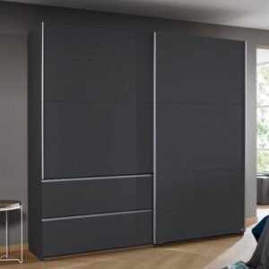 Rauch Sevilla 218cm Metallic Grey 2 Door Sliding Wardrobe with Drawers - Aluminium Handle Strips