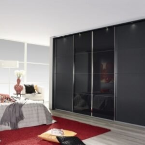 Rauch Syncrono 361cm Metallic Grey and Basalt Glass 4 Door Sliding Wardrobe