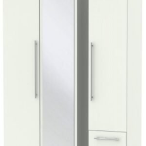 Sherwood Porcelain 3 Door Tall Combi Wardrobe - 1 Mirror and RHF 2 Drawers