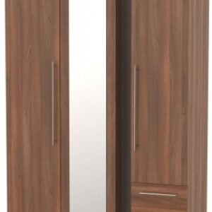 Sherwood Walnut Effect 3 Door Combi Wardrobe - 1 Mirror and RHF 2 Drawers