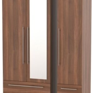 Sherwood Walnut Effect 3 Door Tall Combi Wardrobe - 1 Mirror